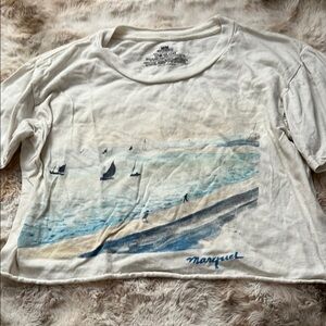 White Graphic Tee with Ocean Print